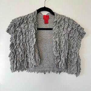 V Christina Bolero Cardigan Ruffle Stretch Jersey Knit Gray Sz M